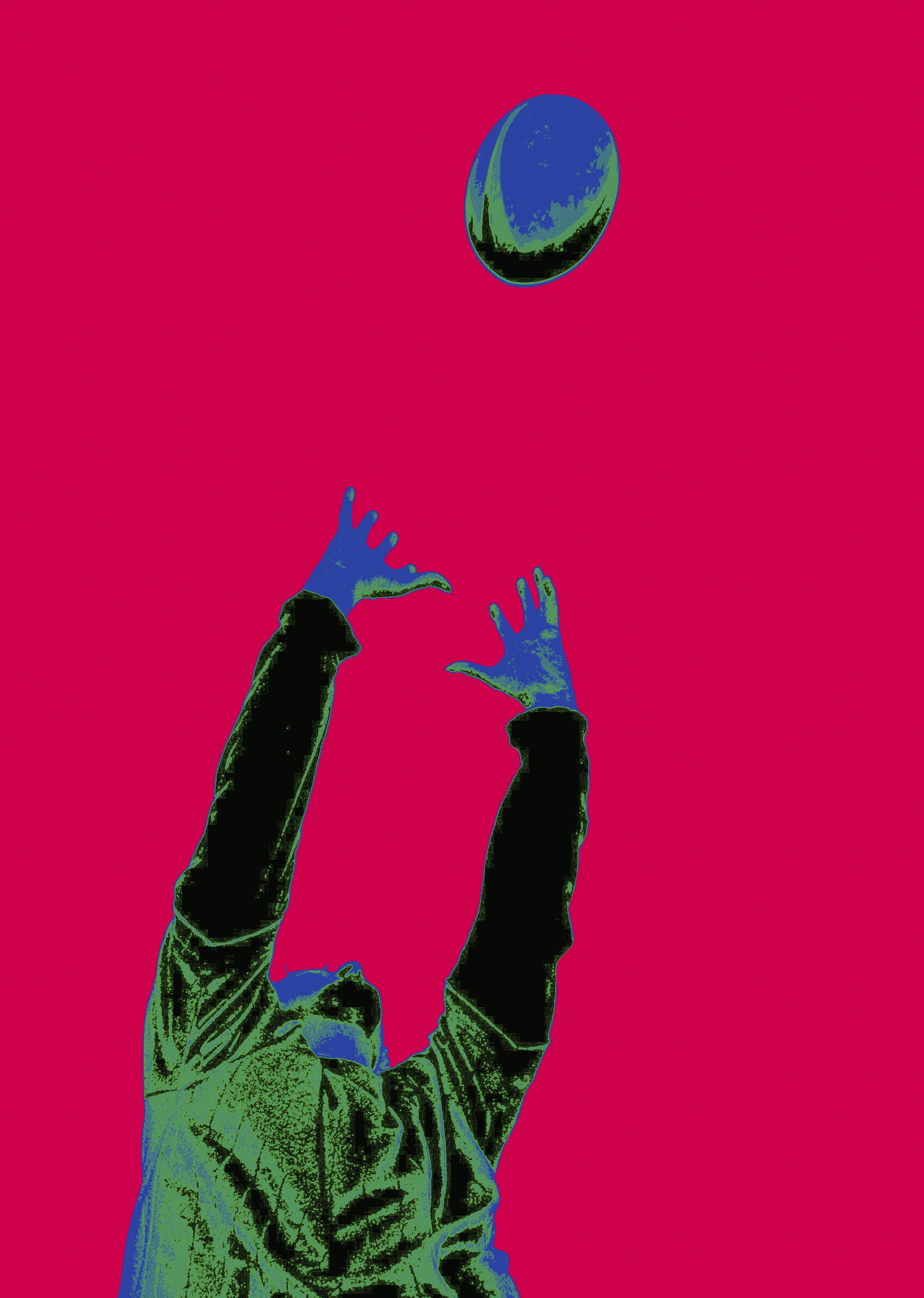 Grafische Darstellung zweier Hände, die nach einem Ball greifen, in den SKOLL-Farben.
